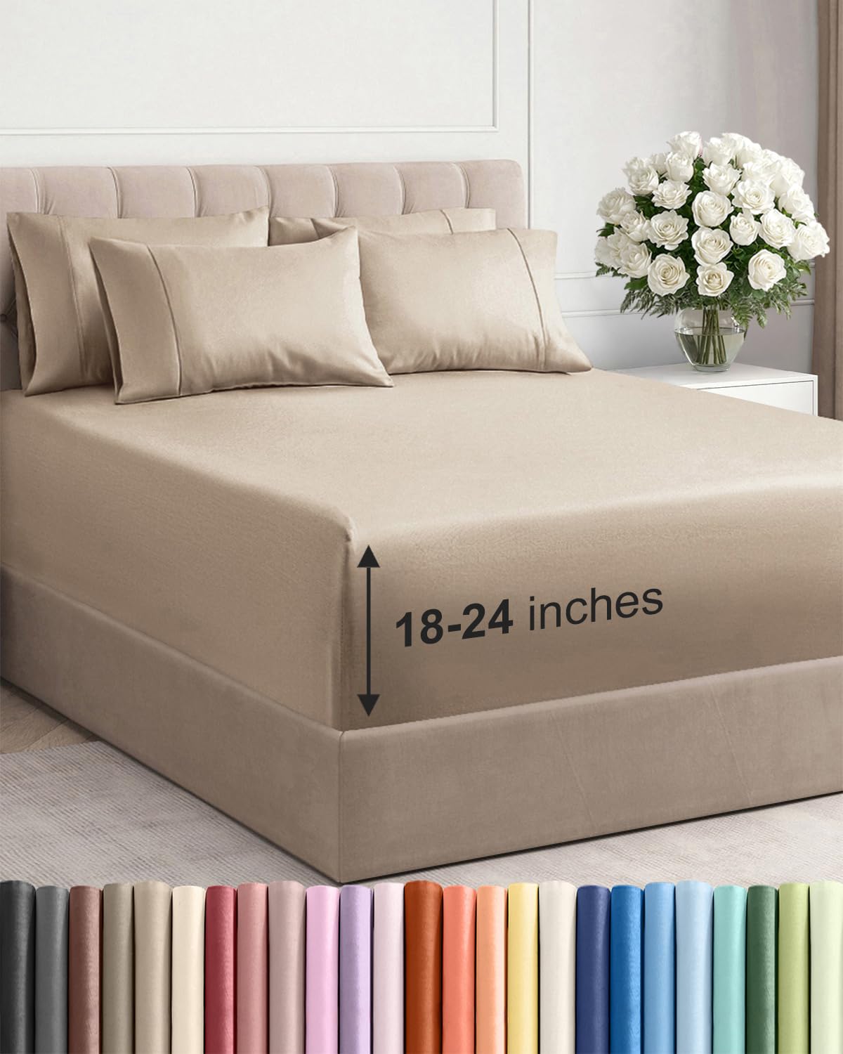 CGK Unlimited Extra Deep Cal King Fitted Sheet on bed with secure deep-pocket fit