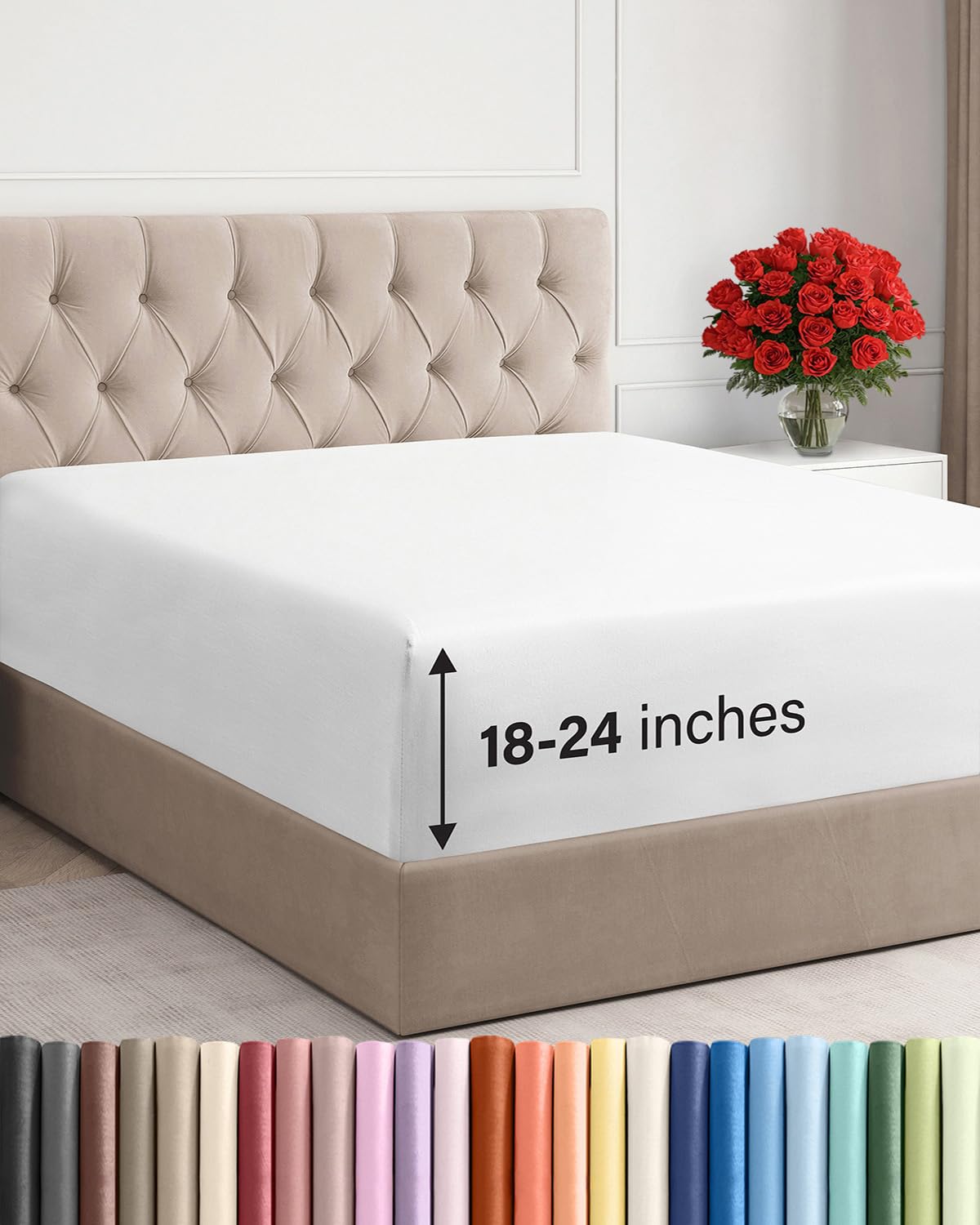 CGK Unlimited extra-deep pocket close-up shows secure fit on deep Cal King mattress.