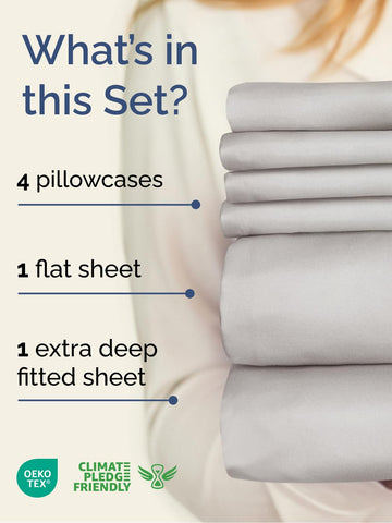 CGK Unlimited extra-deep Cal King fitted sheet with elastic edges for deep pockets.