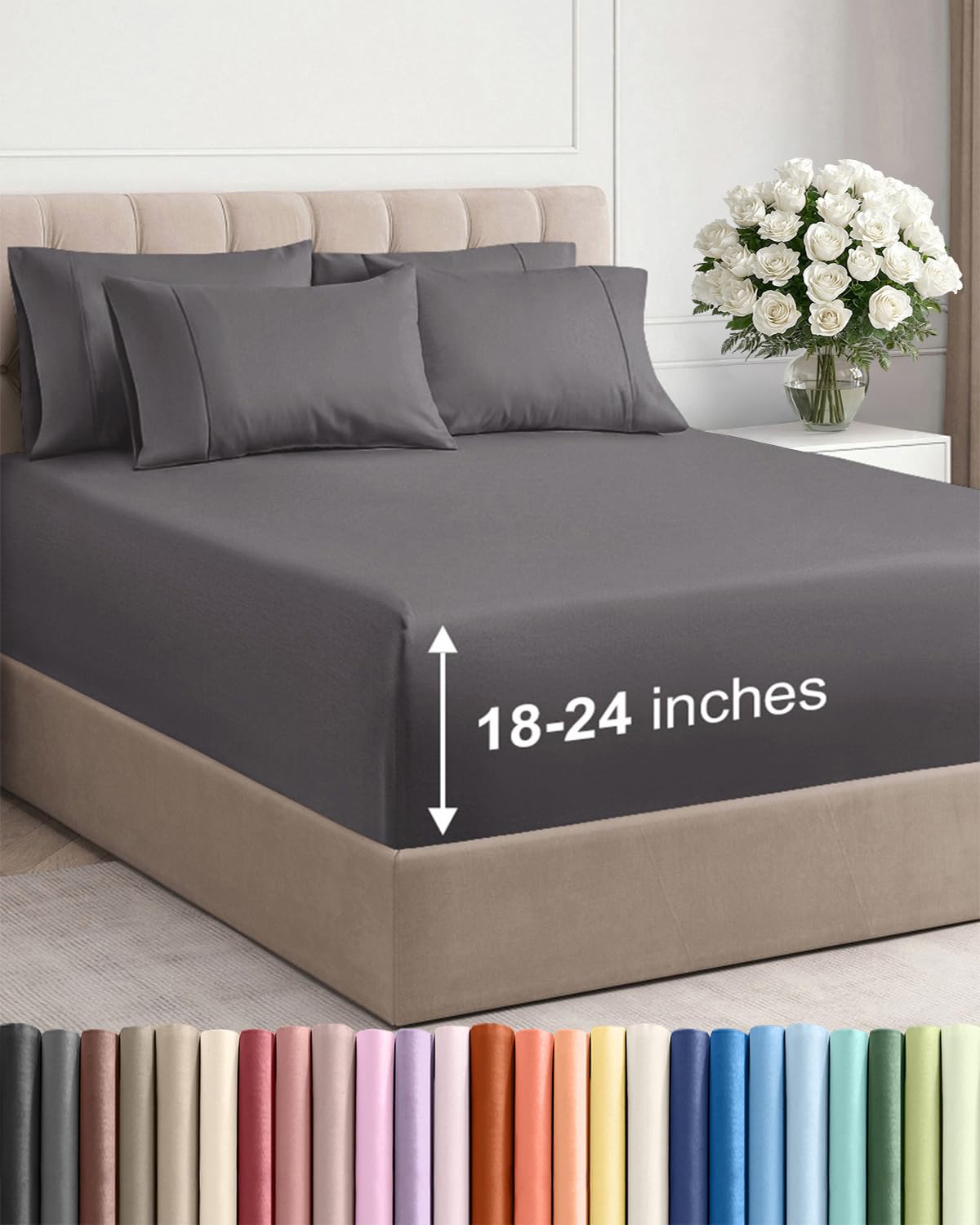 CGK Unlimited extra-deep cal king flat sheet in gray, soft and breathable.