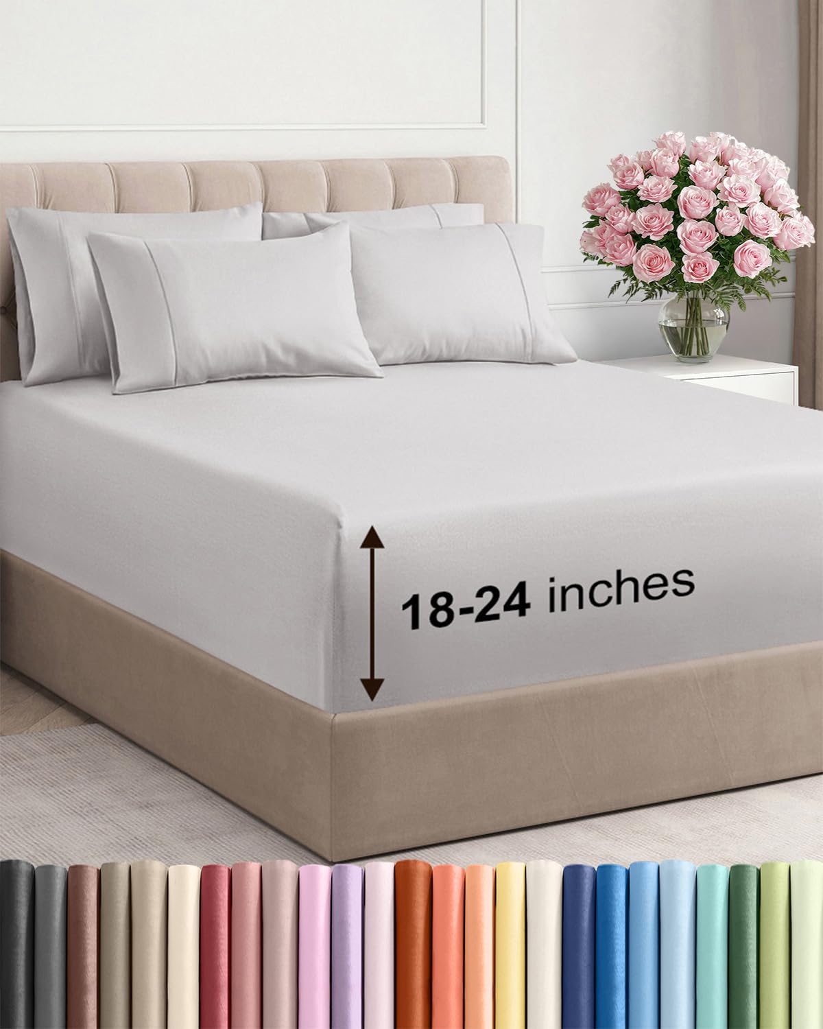 CGK Unlimited extra-deep Cal King flat sheet designed for a secure fit on tall mattresses.