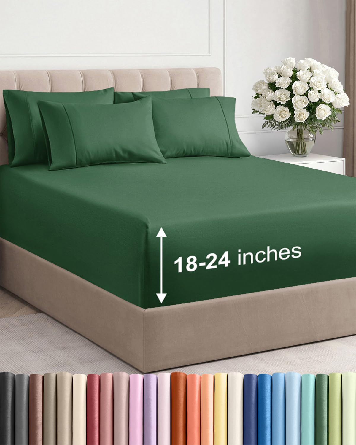 CGK Unlimited Extra Deep Cal King sheet set on a bed in emerald green