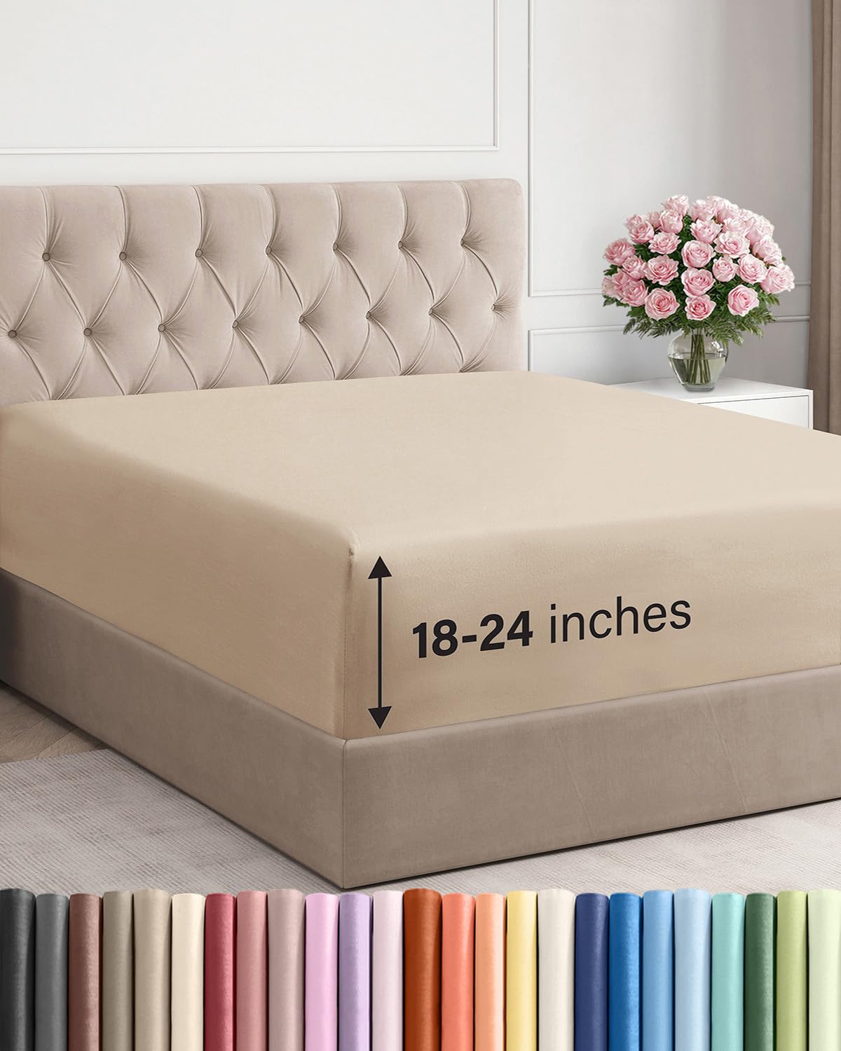 CGK Unlimited extra-deep king fitted sheet with 18-24 inch pocket fit for tall mattresses.