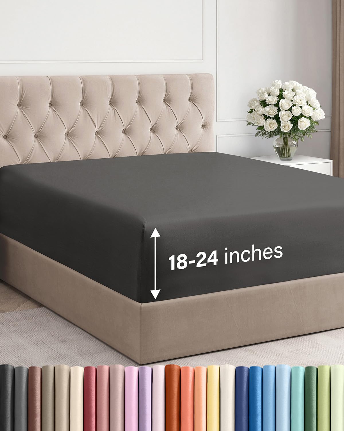 CGK Unlimited extra-deep king fitted sheet closeup showing deep pocket fits thick mattresses.