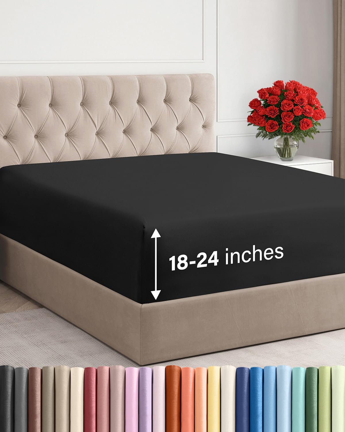 CGK Unlimited extra-deep king fitted sheet on bed with 18–24 inch mattress for secure fit
