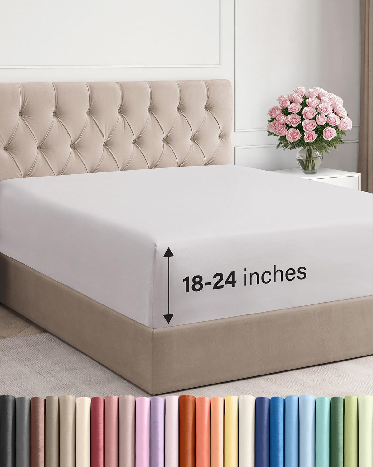 CGK Unlimited extra-deep king fitted sheet on bed with secure deep-pocket fit.