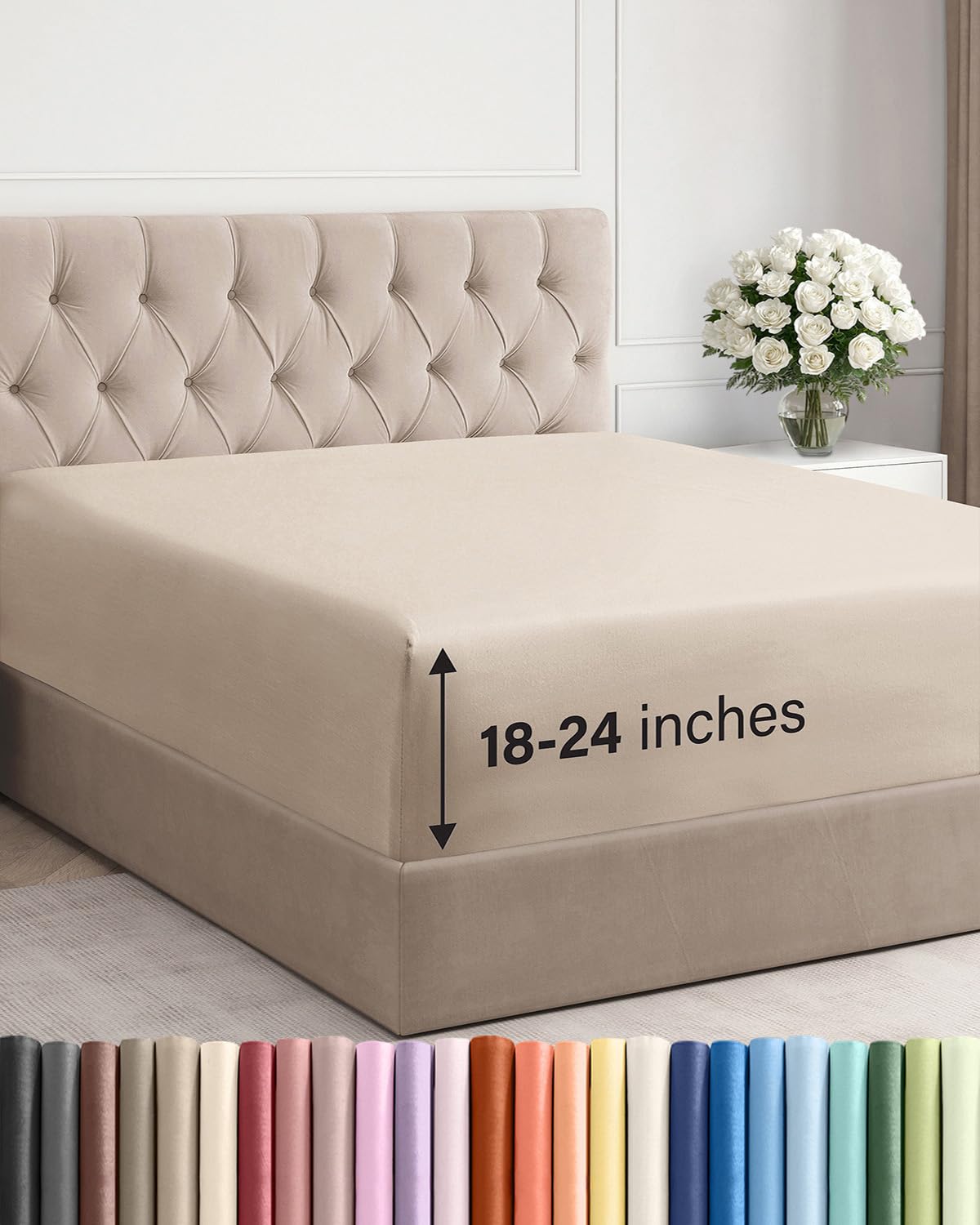 CGK Unlimited extra-deep king fitted sheet top view with secure elastic edge for deep mattresses