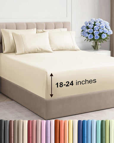 CGK Unlimited extra deep king fitted sheet on a tall mattress showing secure fit.