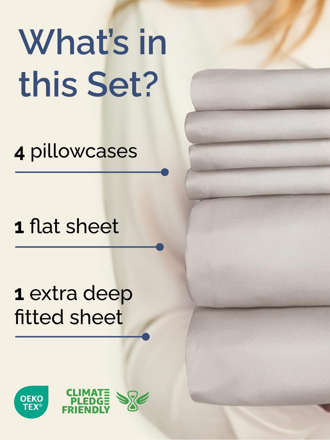 CGK Unlimited extra deep king flat sheet spread across bed showing 111x102 dimensions.