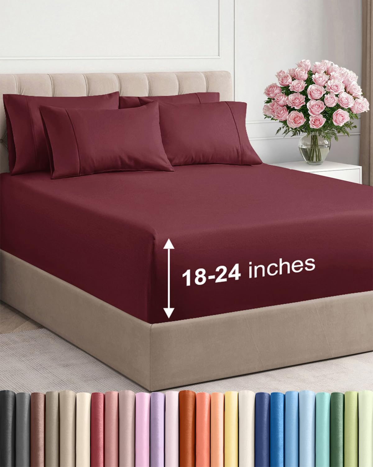 CGK Unlimited extra deep king flat sheet in burgundy offers soft, breathable comfort.