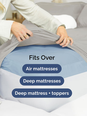 CGK Unlimited light grey bedding on bed with hotel-inspired aesthetic.