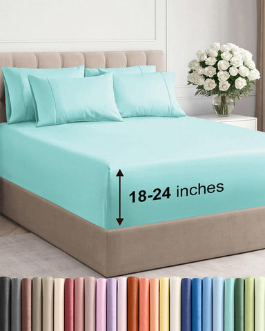 CGK Unlimited extra-deep king sheet set fitted with secure elastic for tall mattresses.