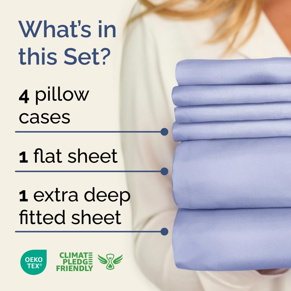 CGK Unlimited Extra Deep King Sheet Set lavender fitted sheet with deep elastic edge