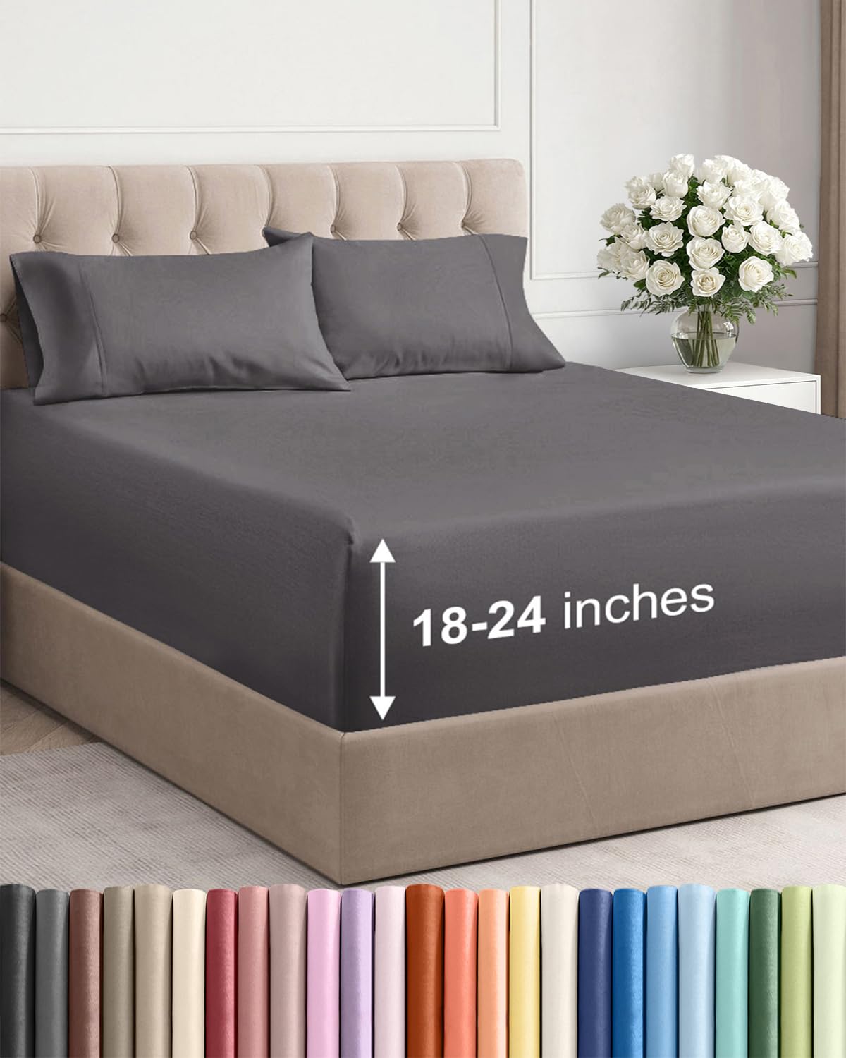 CGK Unlimited extra-deep king sheet set with topper-friendly fit for thick mattresses.