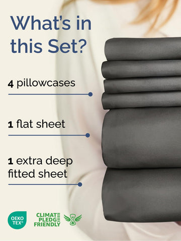 CGK Unlimited extra-deep king sheets fitted on a tall mattress with secure elastic