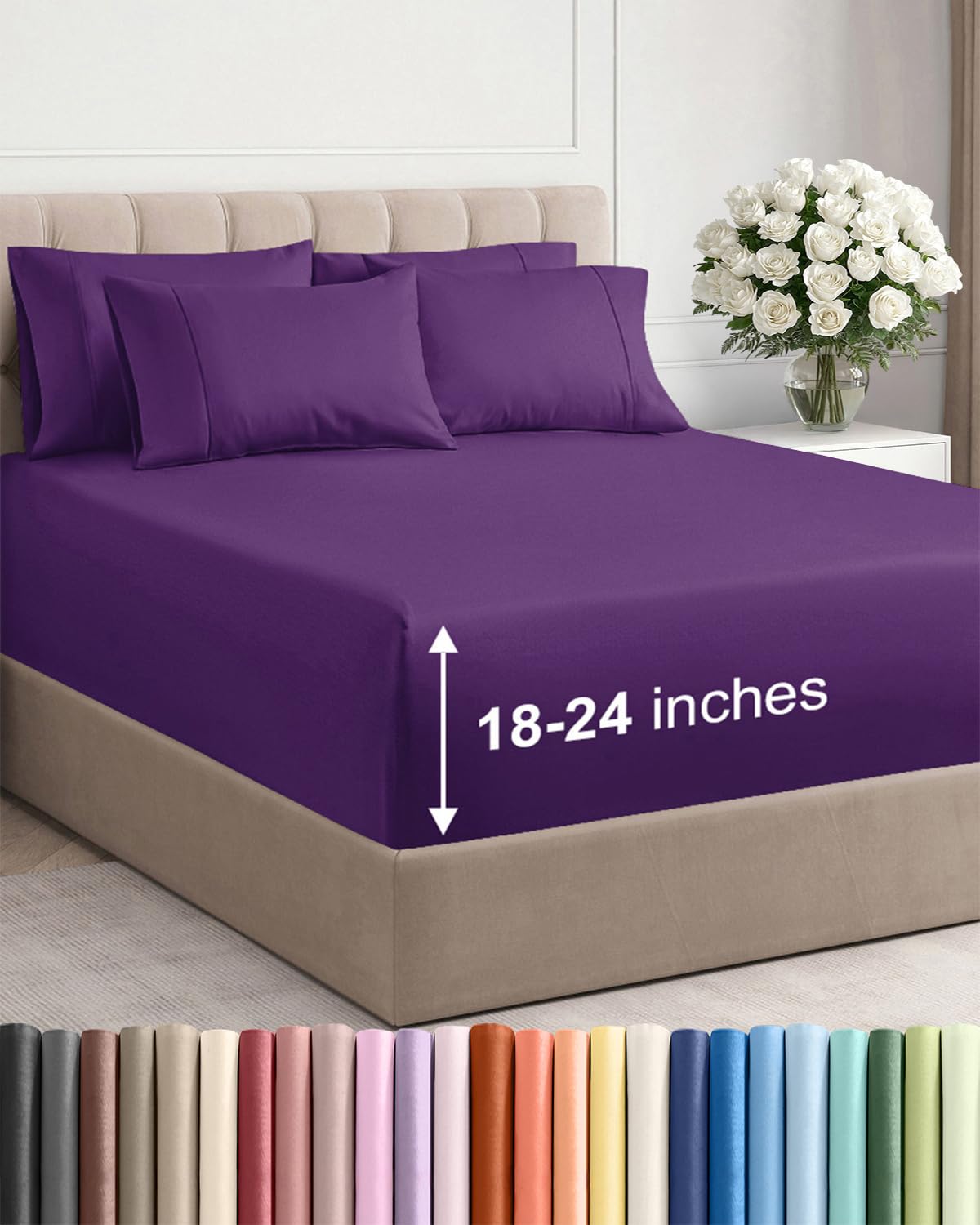 CGK Unlimited extra-deep king sheets in purple with a soft microfiber finish