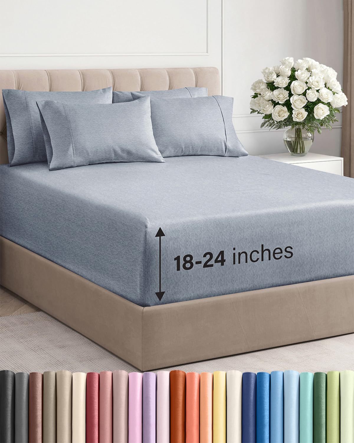 CGK Unlimited extra-deep king sheets folded close-up with premium microfiber softness.