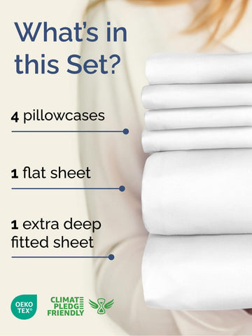 CGK Unlimited extra deep pocket Cal King fitted sheet stretched over tall mattress
