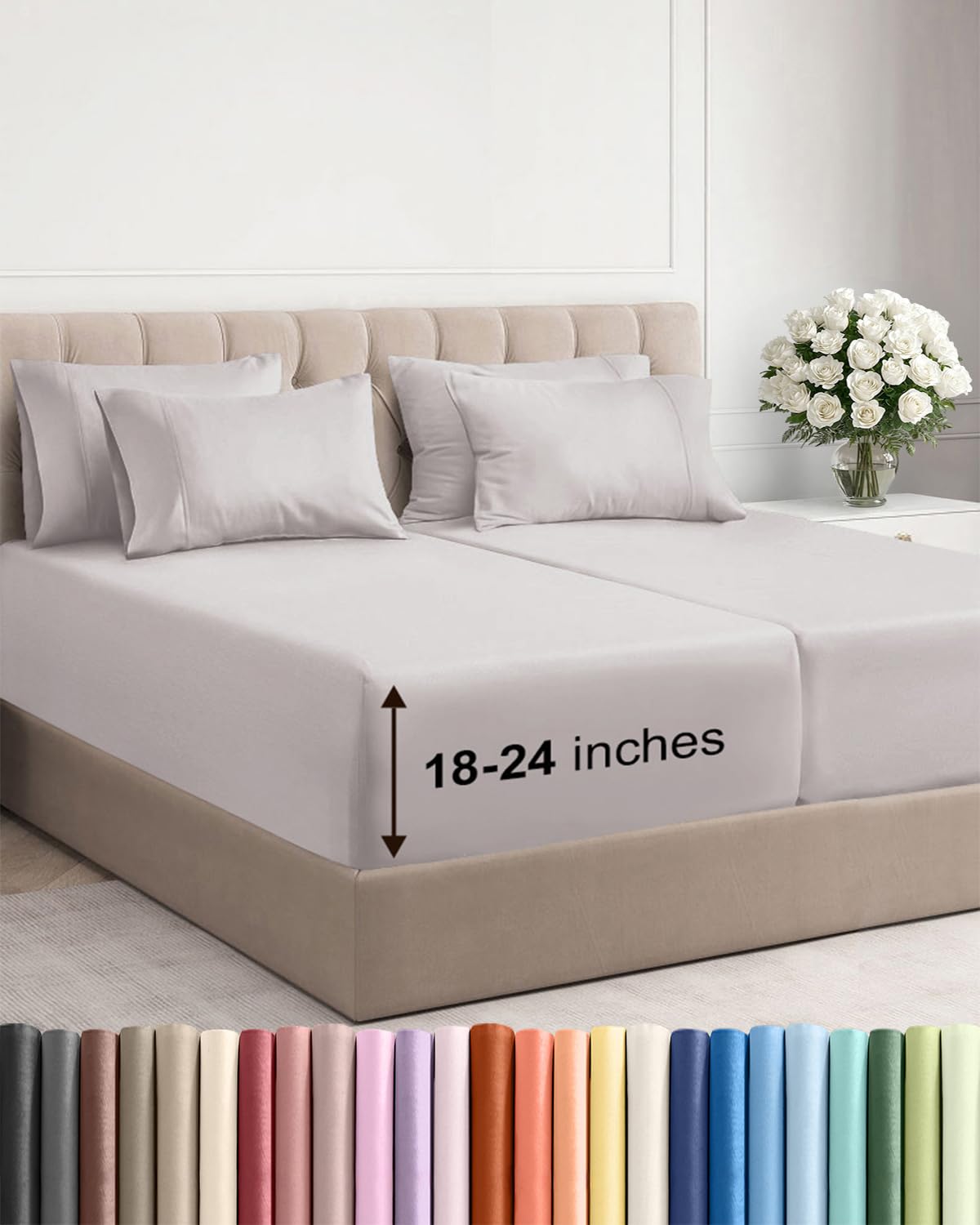 CGK Unlimited extra deep pocket split king flat sheet secures a snug fit for tall mattresses