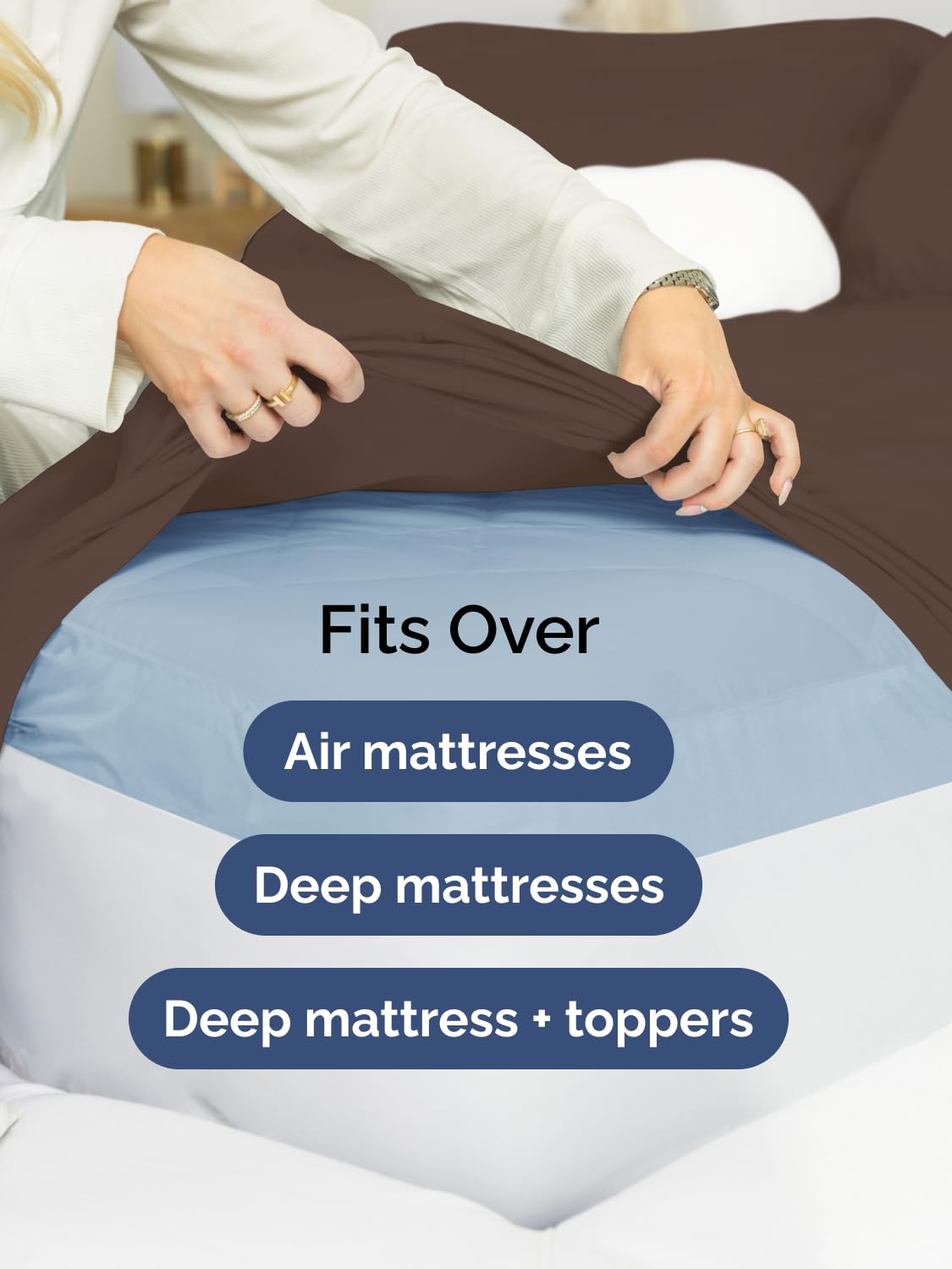 CGK Unlimited queen set shown with generous dimensions for a roomy bed appearance