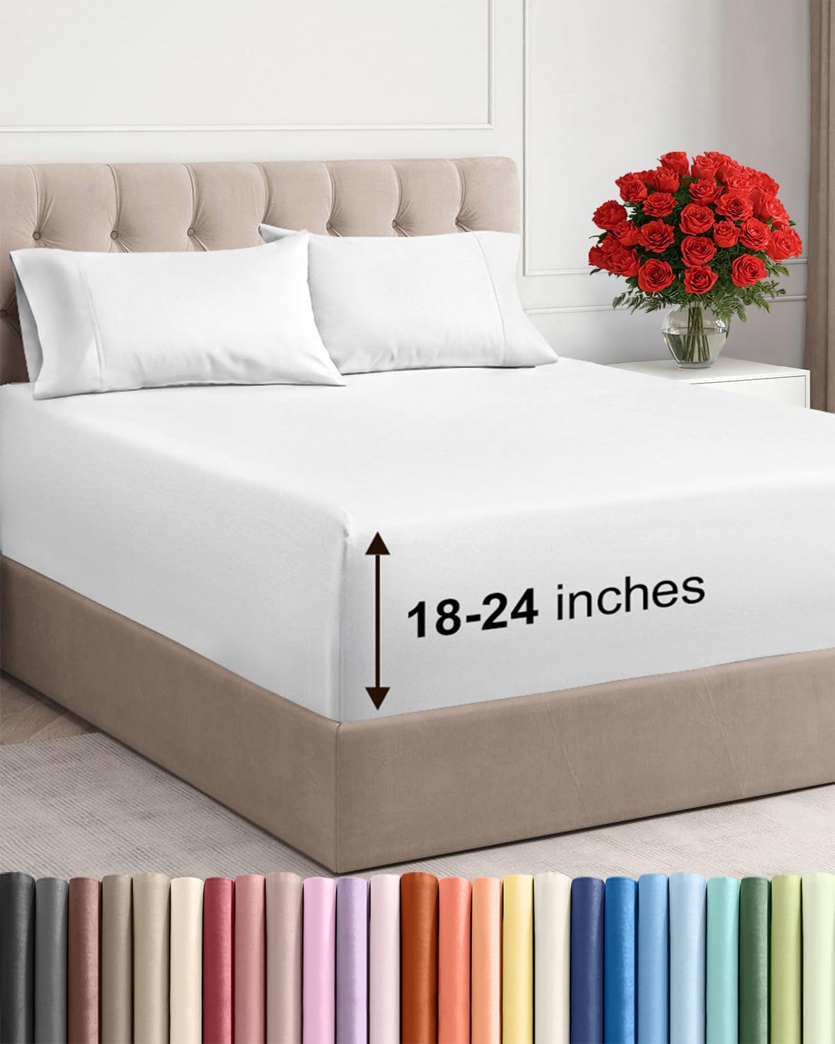 CGK Unlimited extra-deep queen fitted sheet with a secure 21-inch pocket on a thick mattress.