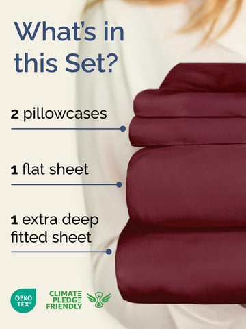 CGK Unlimited Extra Deep Queen fitted sheet in burgundy provides a secure deep-mattress fit