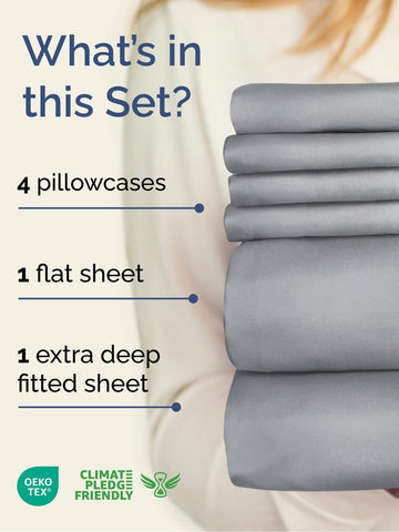 CGK Unlimited extra-deep queen fitted sheet with elastic deep pockets securely fitting a tall bed