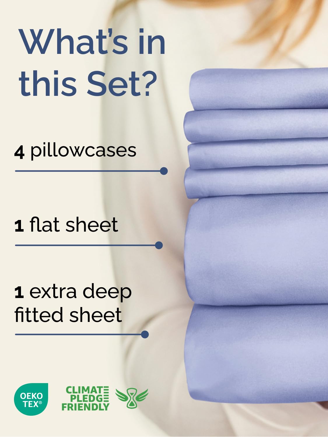 CGK Unlimited extra-deep queen fitted sheet in lavender with secure stretch fits tall beds.