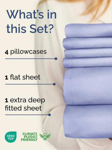 CGK Unlimited extra-deep queen fitted sheet in lavender with secure stretch fits tall beds.