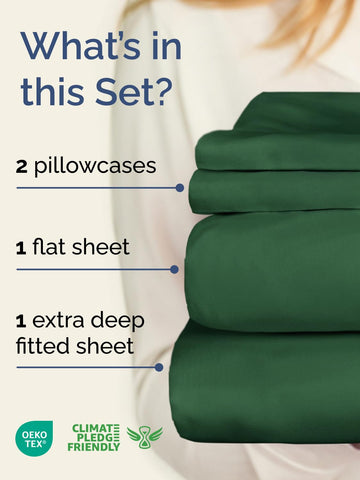 CGK Unlimited extra-deep queen fitted sheet secures 18-24 inch pockets for a snug fit.