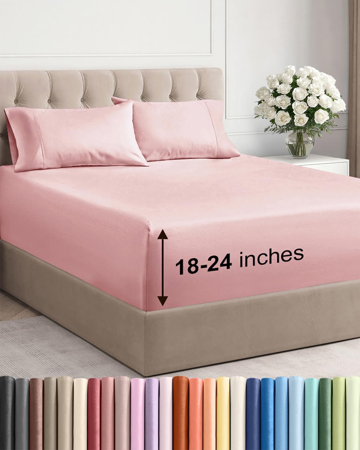 CGK Unlimited Extra Deep Queen flat sheet showing 95x102 inch coverage for thick mattresses.