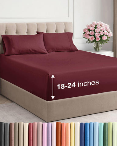 CGK Unlimited Extra Deep Queen flat sheet in burgundy with breathable fabric for comfort