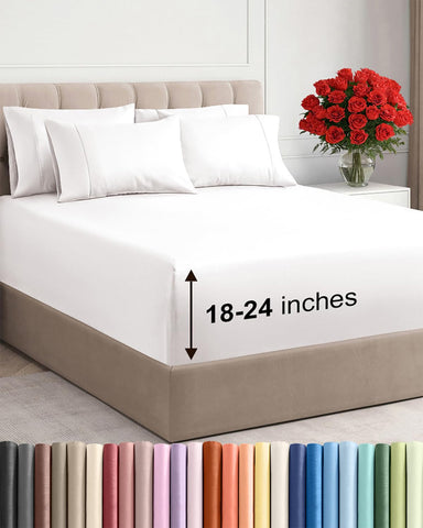 CGK Unlimited extra-deep queen flat sheet with silky microfiber comfort on bed