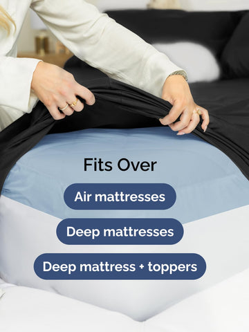 CGK Unlimited Extra Deep Queen Sheet Set complete-4-piece packaging includes flat sheet, fitted sheet, and pillowcases