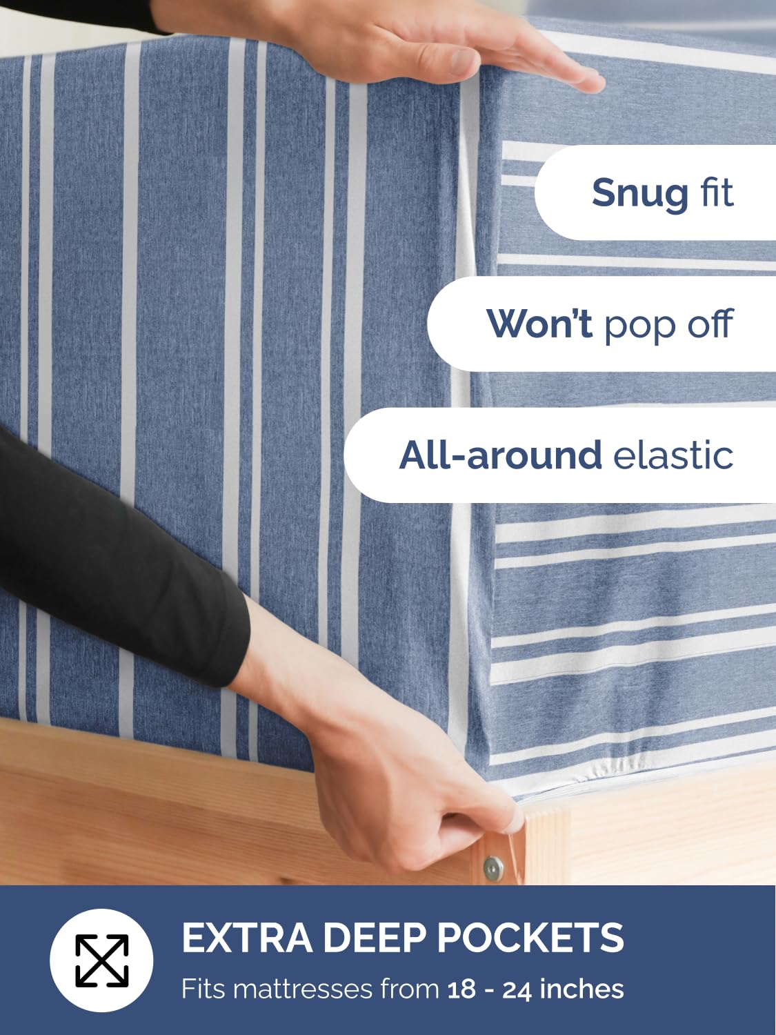 CGK Unlimited deep-pocket detail emphasizes stretch around extra thick mattresses
