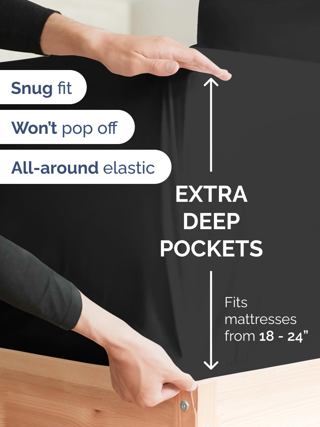 CGK Unlimited Extra Deep Queen Sheet Set topper-friendly-fit illustrates extra-height compatibility with toppers