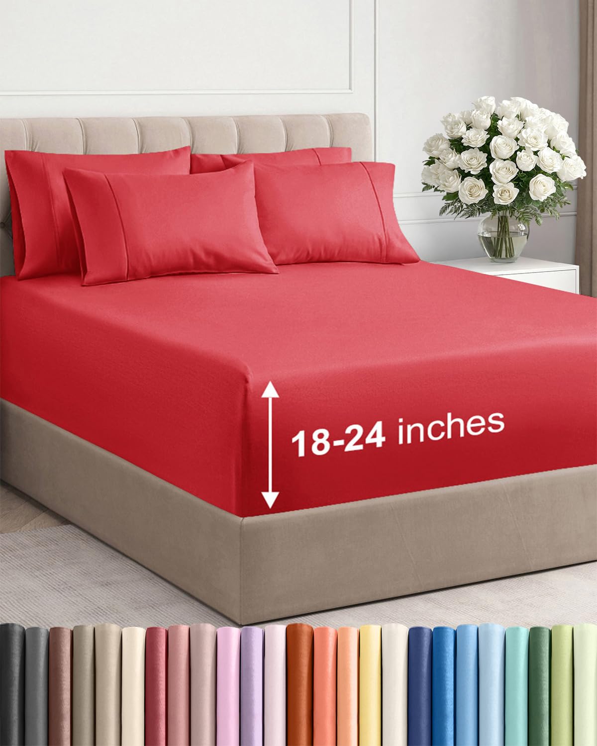CGK Unlimited extra deep queen sheet set with secure fit on tall mattresses.
