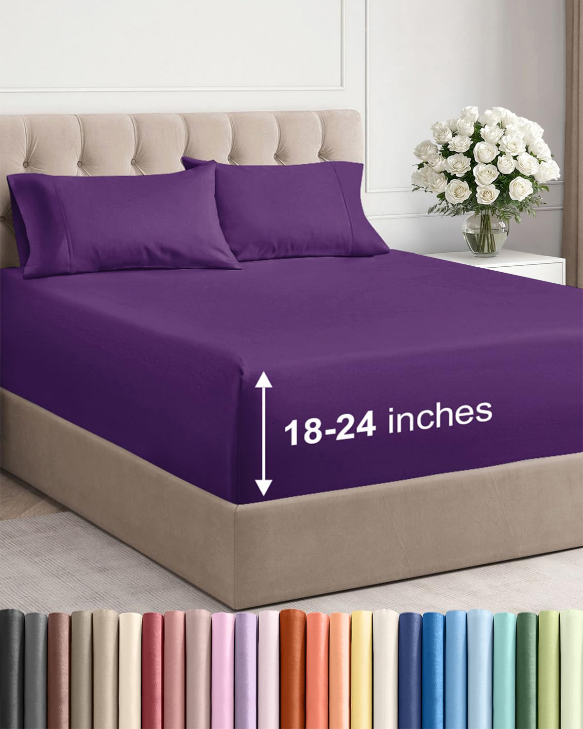 CGK Unlimited extra-deep queen sheet set on a thick mattress for a secure fit.