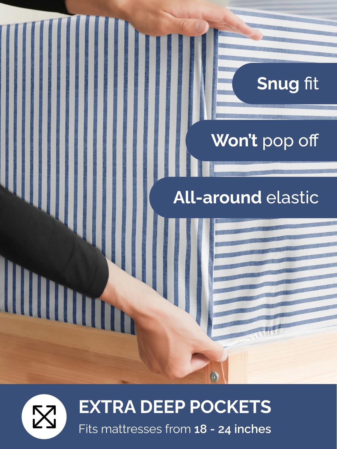 CGK Unlimited blue stripes pillowcases provide secure enclosure and tidy presentation