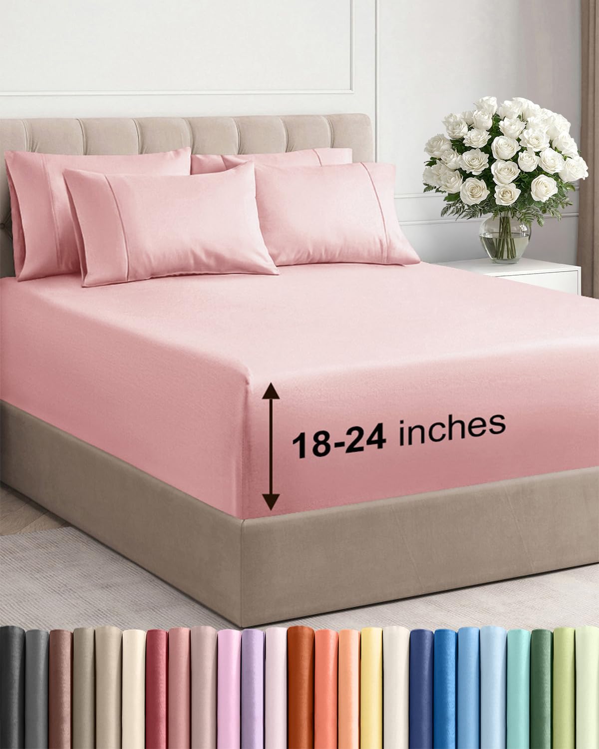 CGK Unlimited Extra Deep Queen flat sheet in baby pink for a smooth, breathable surface.