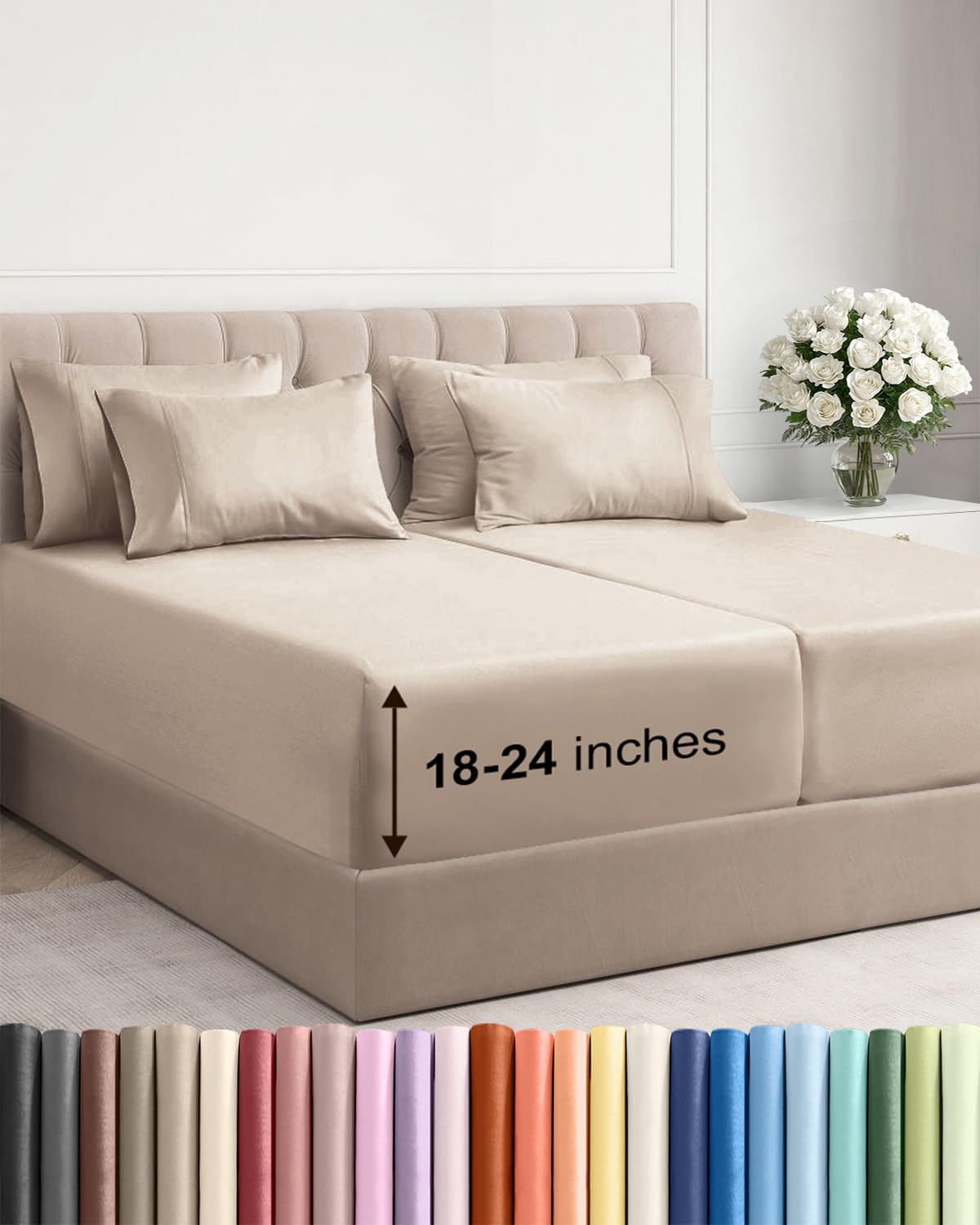 CGK Unlimited Extra Deep Split King main shot shows breathable microfiber comfort for deep mattresses