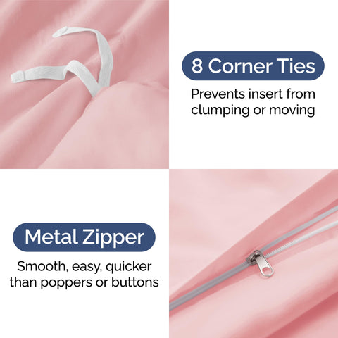Fade-free color retention on CGK Unlimited duvet cover in soft pink for lasting vibrancy.