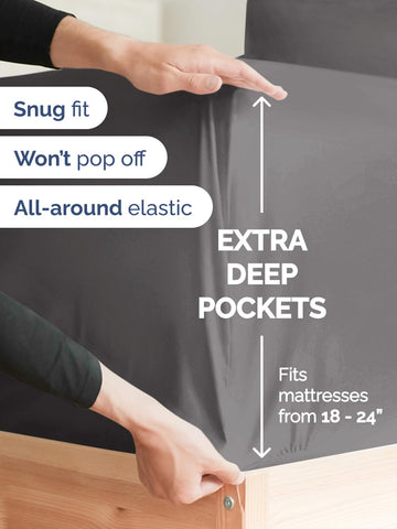 CGK Unlimited fitted sheet with 21-inch pocket and elastic edges