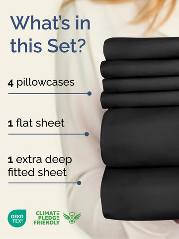 CGK Unlimited fitted sheet with 21-inch pocket securely fitting a deep mattress.