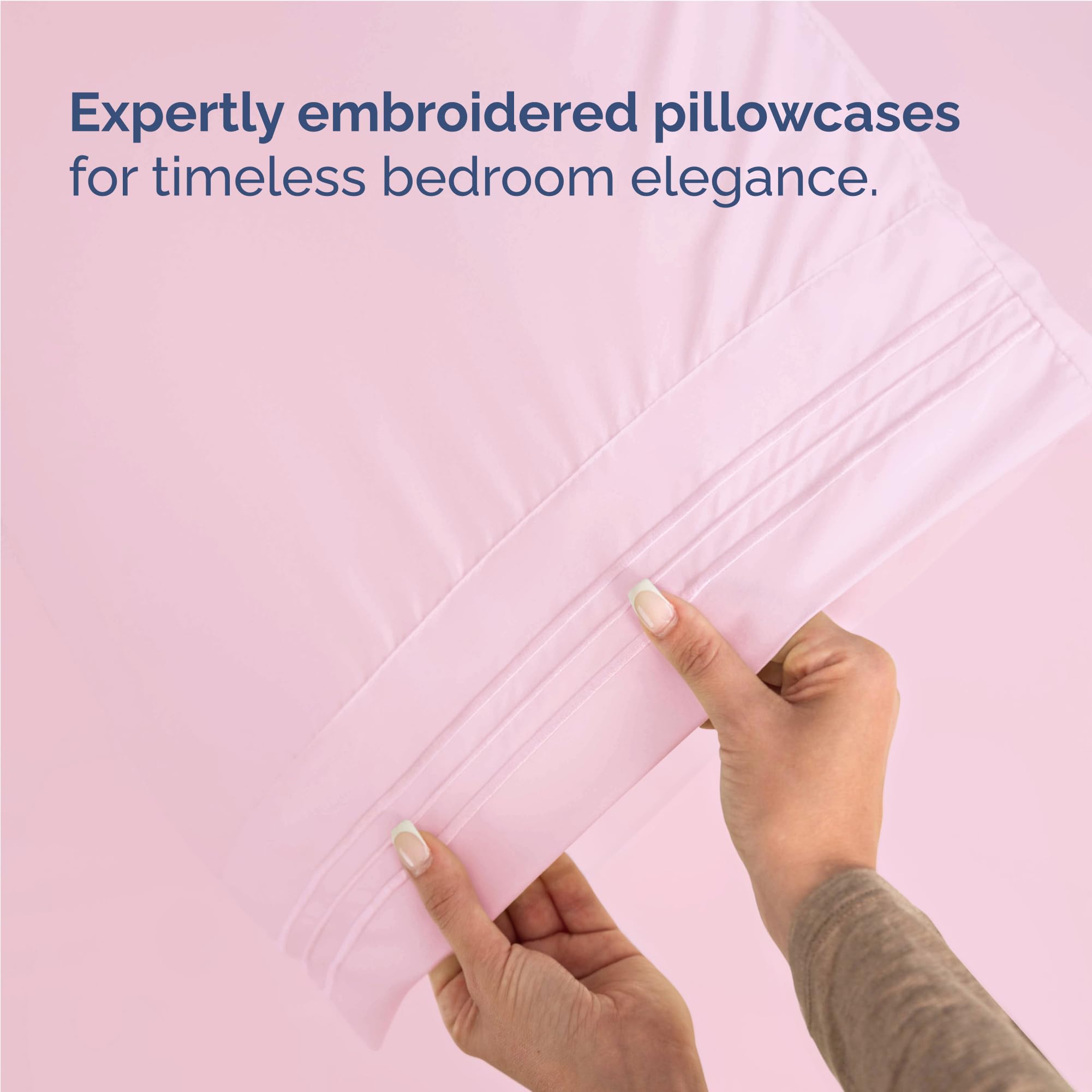 Fitted sheet shows 75 by 54 inch dimension and deep-pocket fit.