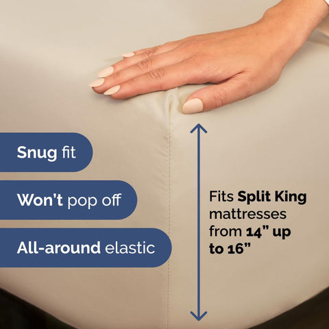 Close-up of split-head design on CGK Unlimited sheet set for adjustable beds