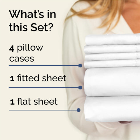 CGK Unlimited sheet set on bed with plush white bedding