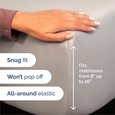 CGK Unlimited fitted sheet 75x54 demonstrates universal deep-pocket fit on bed