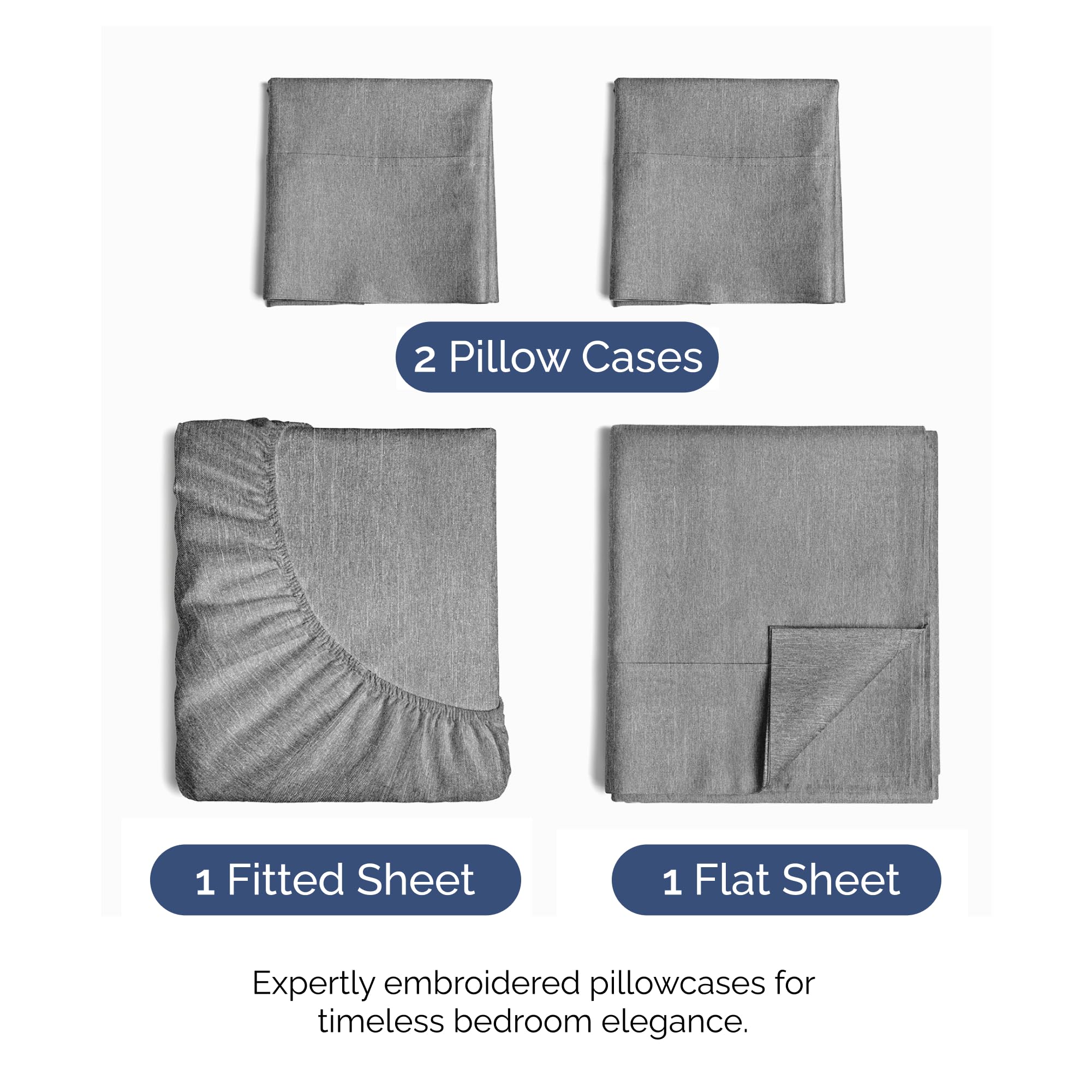 CGK Unlimited heathered grey fitted sheet demonstrating secure fit for up to 16-inch mattresses.