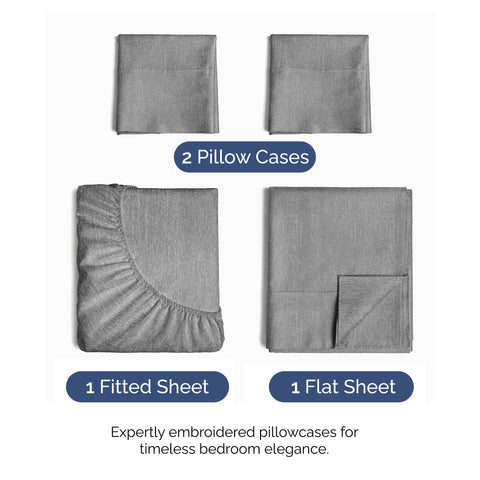 CGK Unlimited heathered grey fitted sheet demonstrating secure fit for up to 16-inch mattresses.